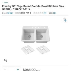 33" Top Mount Double-bowl Kitchen Sink