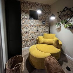 Chenille Swivel Chair With Ottoman