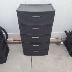 Compact 5 Drawer Wide Weave Tower with Opaque Drawers for Stylish Storage in Espresso