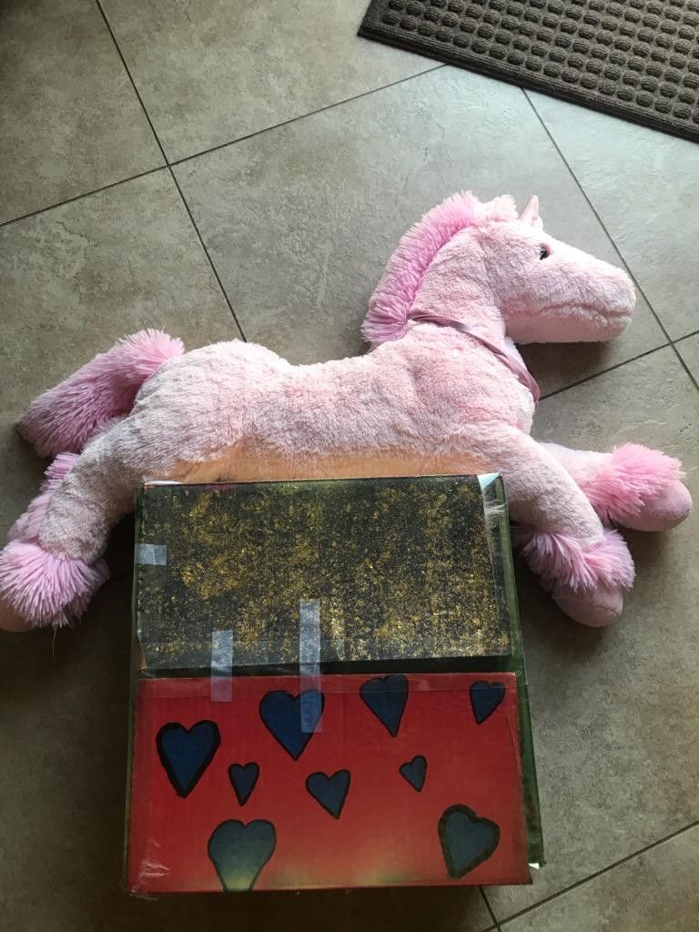 Mystery Box with unicorn teddy bear.