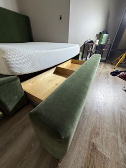 Living Spaces California King Green Upholstered Storage Bed – $500 OBO