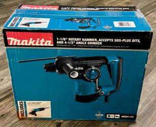 New MAKITA 1-1/8" ROTARY HAMMER, SDS-PLUS, 3-MODE, 4-1/2" ANGLE GRINDER