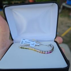 New Sterling Silver Rainbow Cubic Zirconia Bracelet