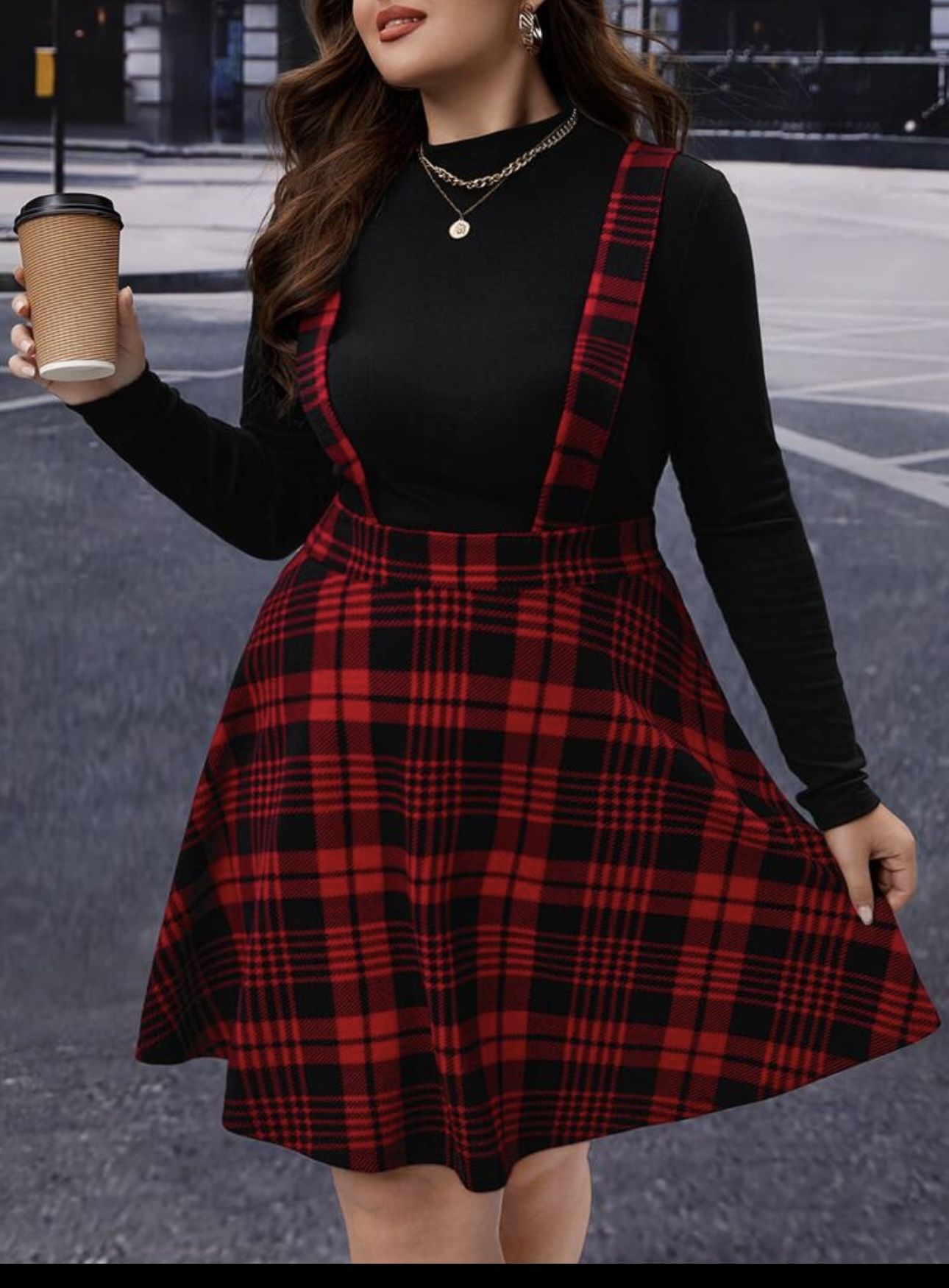 SHEIN Essence Plus Size Plaid Suspender Skirt – 4XL