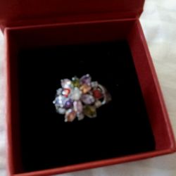 Grandmother's Ring Or Mother's Ring All Different Stones 925 Silver Size 9