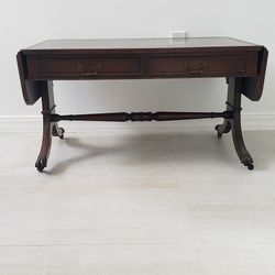 English Antique Wood/ Leather Side Table