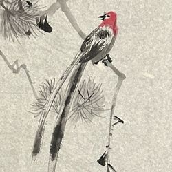 Asian Art Bird With Long Feathers