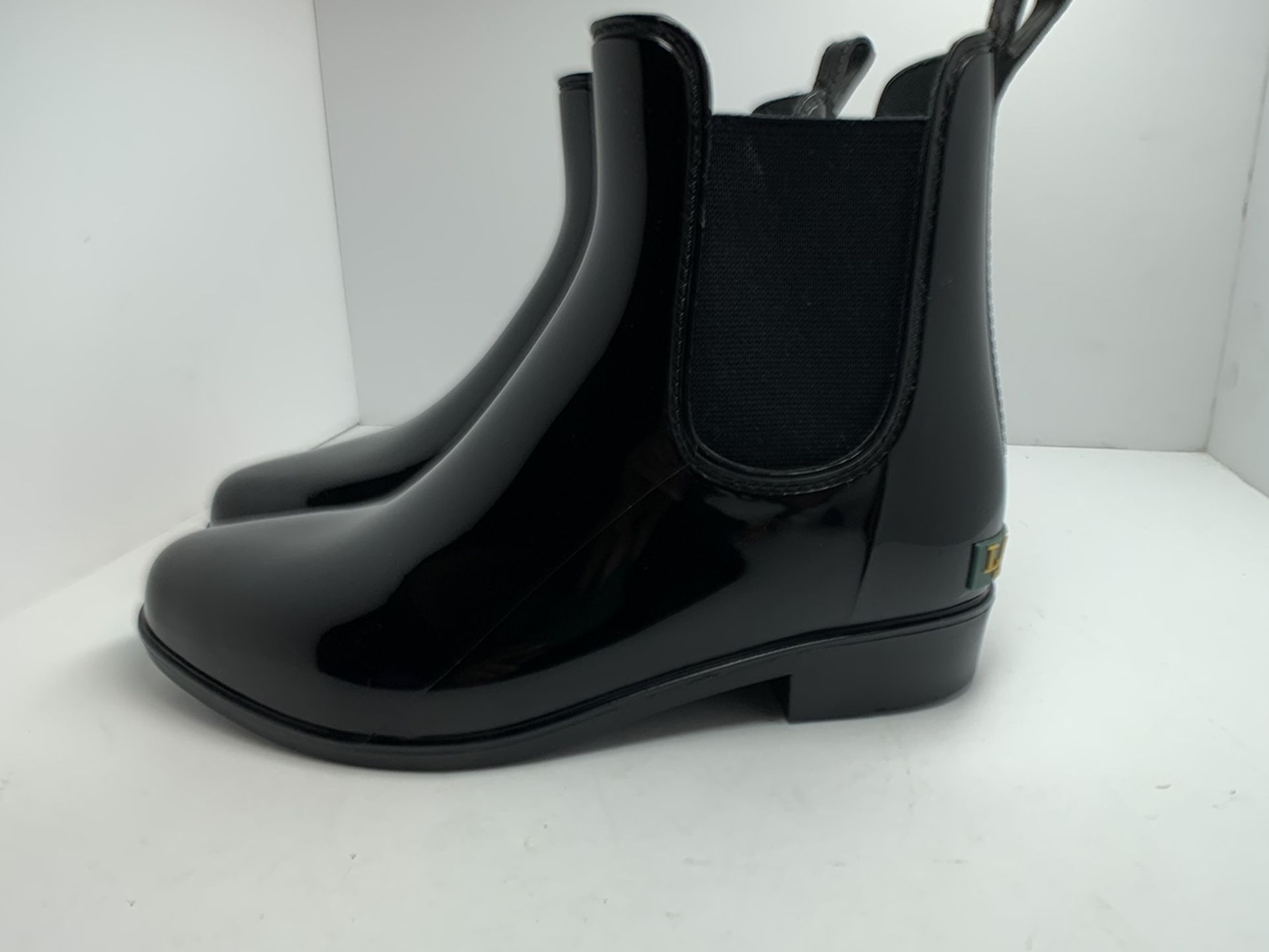 New Ralph Lauren Tally Bo Rai Ankle Rubber Rain Boots Size 6 Black Shinny