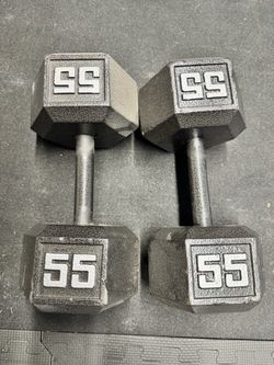 Pair of 55 lb Cast Iron Hex Dumbbells (110 lbs Total)