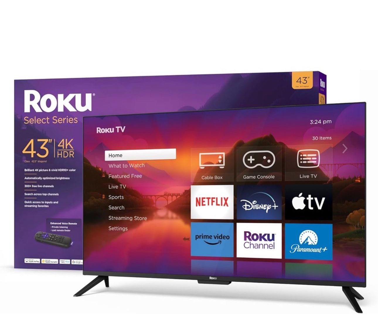 Roku 43" Select Series 4K HDR Smart RokuTV with Enhanced Voice Remote, Brilliant 4K Picture, Automatic Brightness, and Seamless Streaming