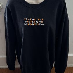 Gildan Unisex Black “Trick or Treat People with Kindness” Sweatshirt, size L