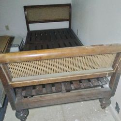 Twin Wicker And Cherry Wood Bed