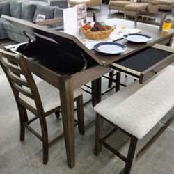 6 pcs counter height Dining table w/table storage