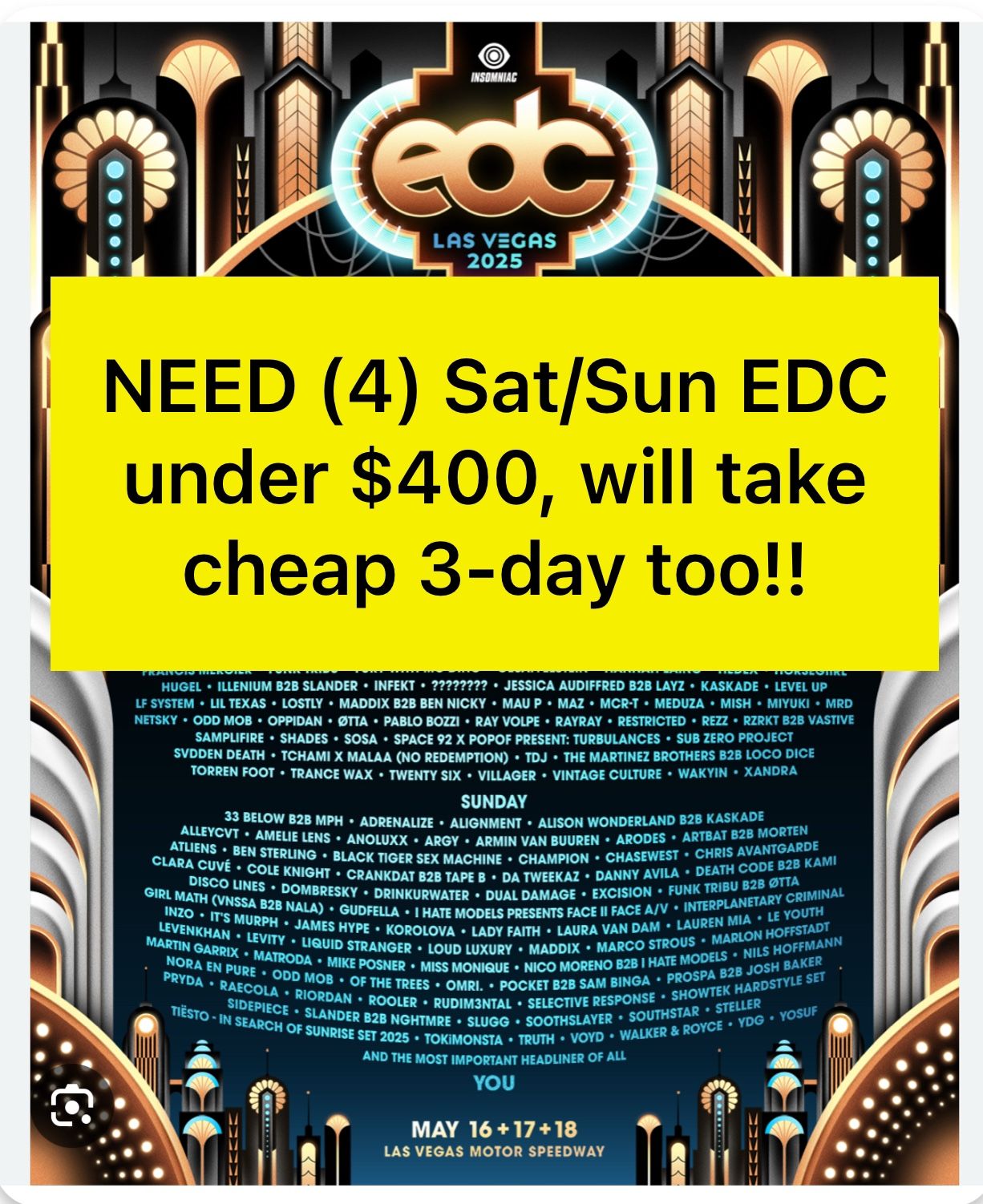 NEED EDC Ticket/Wristband