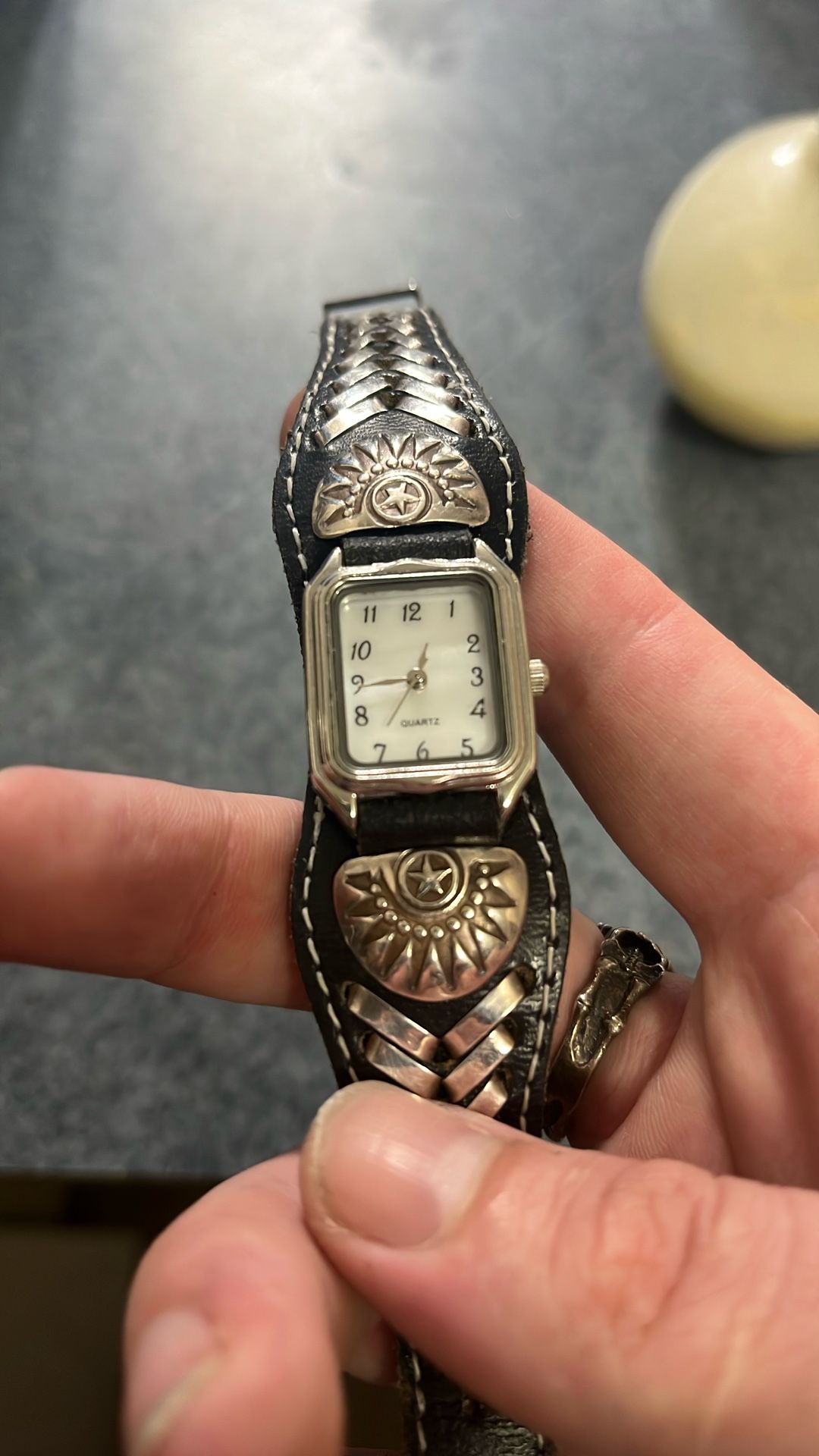 Leather And Sterling Silver Watch - Works!