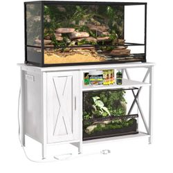 40-120 Gallon Reptile Tank Stand with Power Outlet, Terrarium Stand with Storage Cabinet, 48" X 24" 