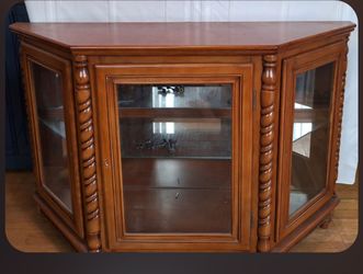 Wood Display Cabinet with Glass Doors - Vintage