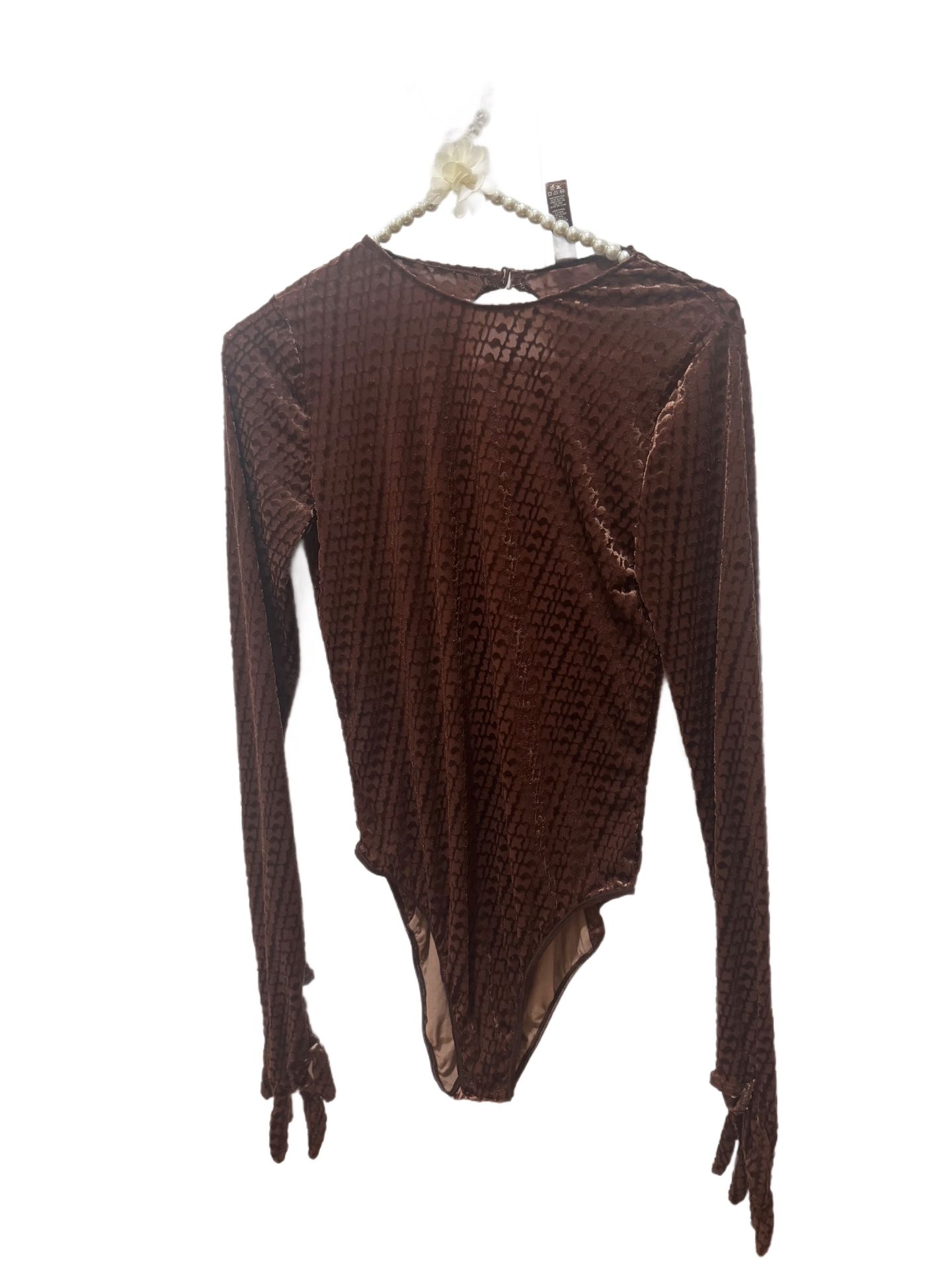 SKIMS Size Large Velvet Glove Bodysuit With Gloves Chestnut Brown Gloved Logo
