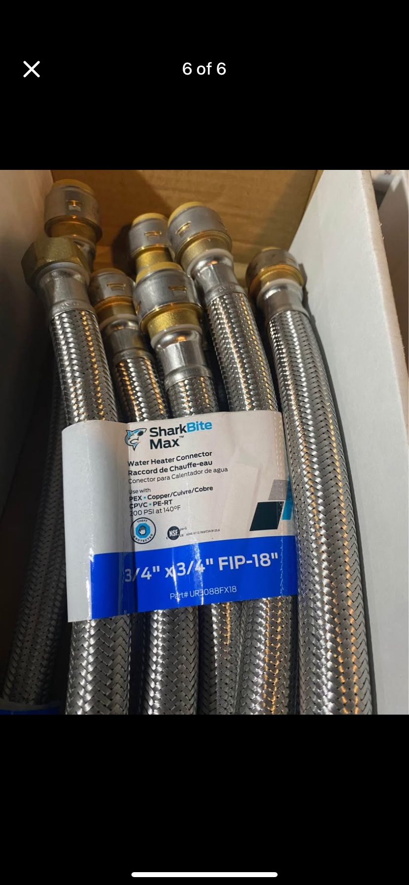 3/4x3/4x18” Shark Bite Max Water Heater Connectors