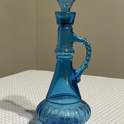 Vintage Antique Jim Bean KY-ORB Blue Glass Decanter w/ Stopper Liquor Bottle Barware, mint condition 