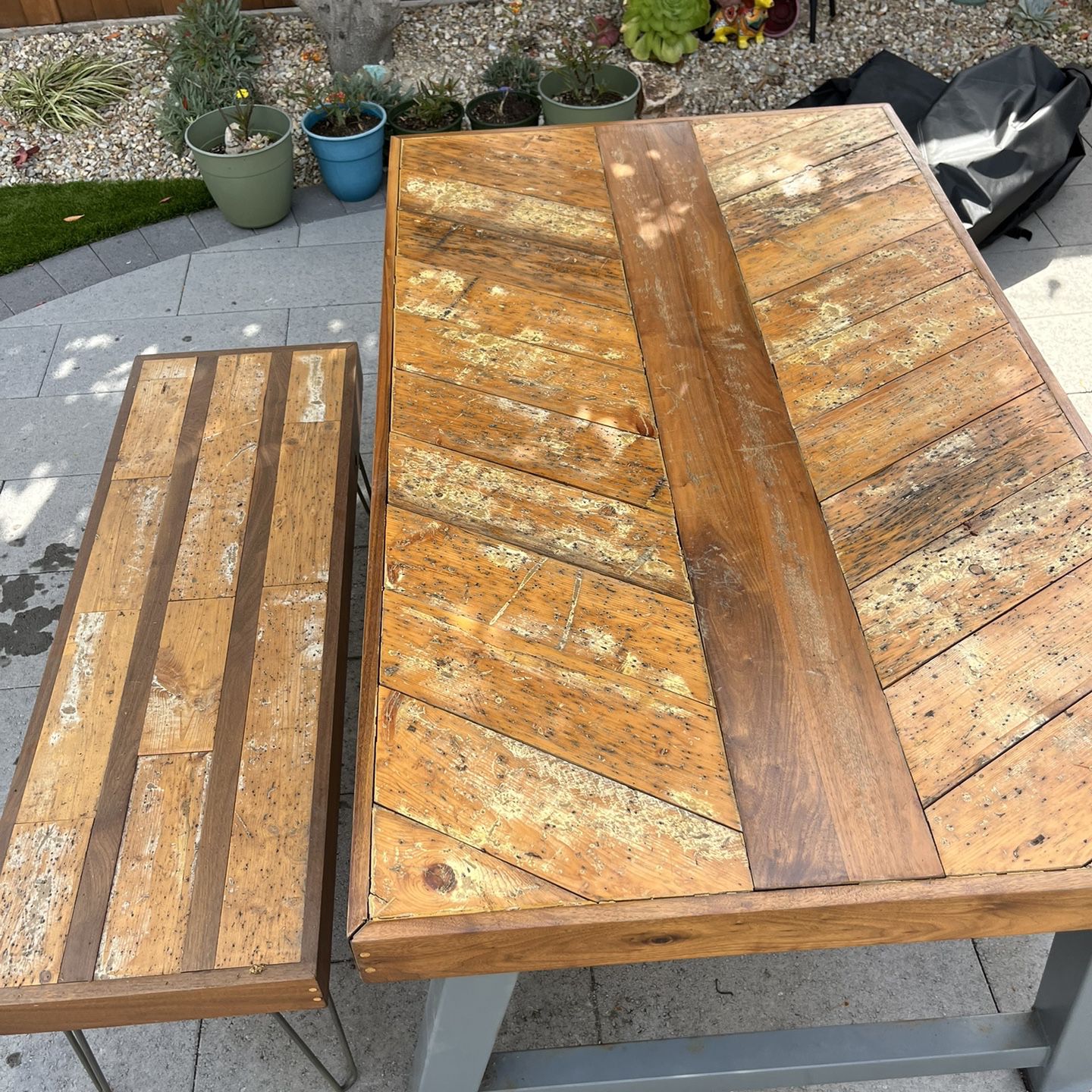 Reclaimed Wood Table And Bench 