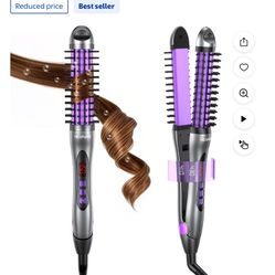 Curling Iron - Ionic Curling Iron brush, Hair Straightener and Curler 2 in 1 for Long-Lasting Curls, Smooth Straight Hair & Frizz-Free Styling