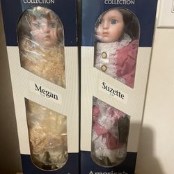 1989 Heritage Mint Ltd Collection America's Porcelain Dolls 16”, Megan & Suzette (not intended as a toy)