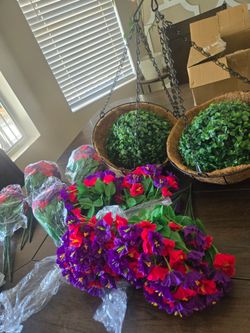2 Set Artificial Flowers Hanging Baskets for Outdoors