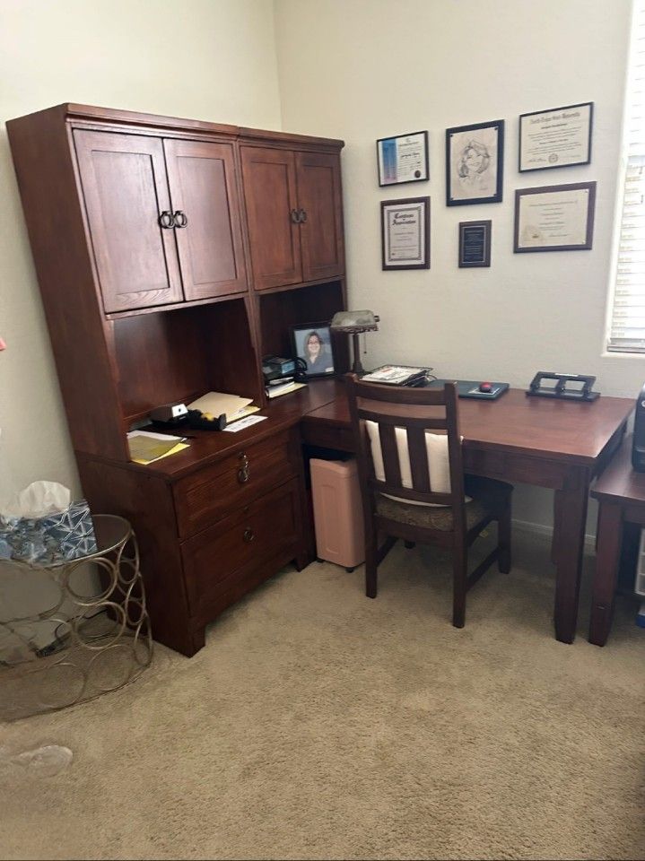 Solid wood office desk and cabinets