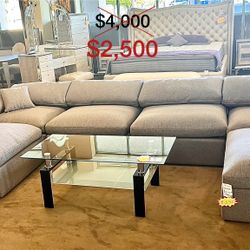 Discount——-> Grey Fabric Sectional w/Ottoman Dropped Down From $4,000 To $2,500