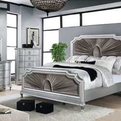 Brand New Silver & Grey 4pc Queen Bedroom Set (Available In California & Eastern King)