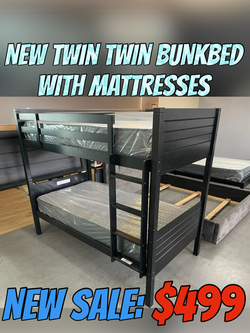 NEW TWIN TWIN BUNKBED WITH MATTRESSES