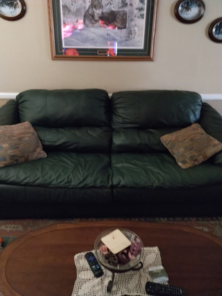Hunter Green Leather Couch