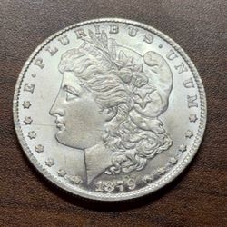 1879-CC MORGAN SILVER DOLLAR AU+, POSSIBLY MS GRADE!