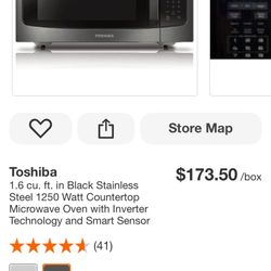 Toshiba 1.6 cu. ft. in Black Stainless Steel 1250 Watt Countertop Microwave Oven with Inverter Technology and Smart Sensor