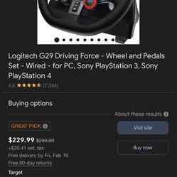 Logitech G 29 Wheel For Ps4 And Ps Five And Pc