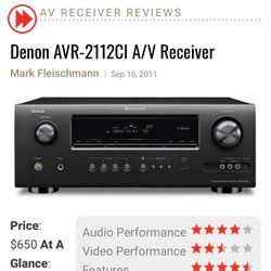 Denon AVR-2112CI A/V Receiver and polk audio speakers