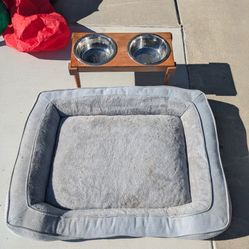 Dog Bed & Bowls