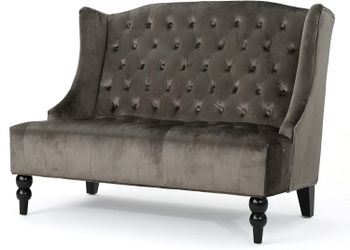 Modern Glam Velvet Wingback Loveseat, Gray and Dark Brown