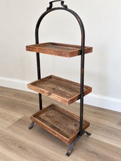 Rustic 3-Tier Wood & Metal Display Shelf