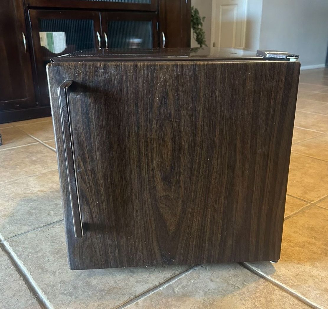 Brown mini fridge