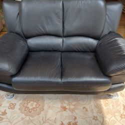 Black Leather Loveseat plus Chair