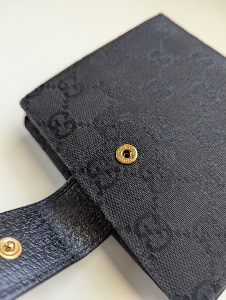 Vintage Gucci Black Studded GG Canvas and Leather Mini French Wallet