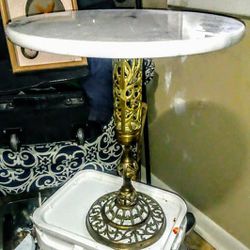 White Marble Top With Italian Brass Base End Table