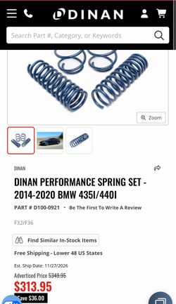 2014-2020 BMW f32/f36 435I/440I DINAN PERFORMANCE SPRING SET