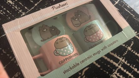 Pusheen the cat ceramic cups with costers