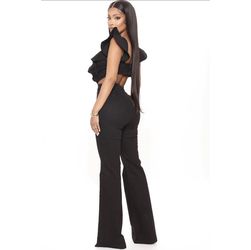 Sleeveless Denim Jumpsuit Ruffle Dress Pants