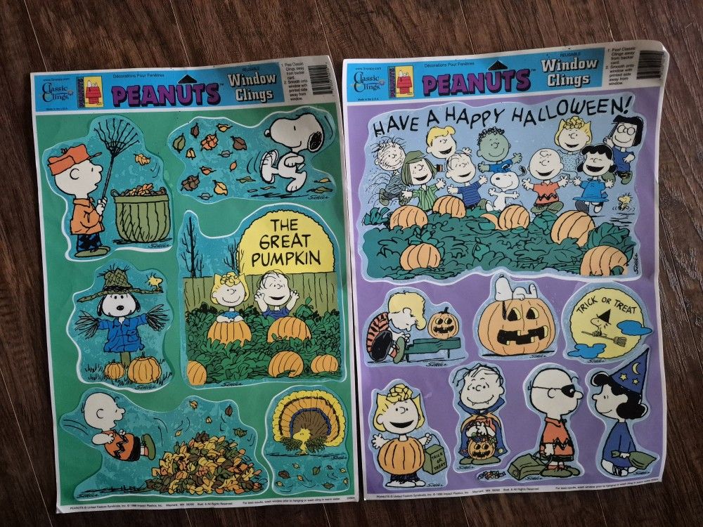 Vintage 1998 Classic Clings PEANUTS Reusable Window Clings (Halloween, Thanksgiving, Fall)
