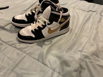 Air Jordan 1 Mid Black White Gold Sneakers