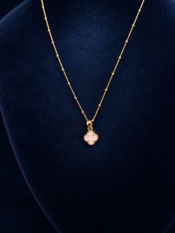 Gold Necklace with Pink Clover Pendant